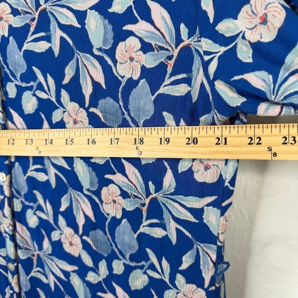 Faherty Womens Orinda Floral Button Shirt Dress Blue Crepe Resort Beachy Large - Picture 8 of 13